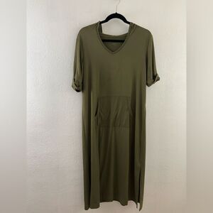 Comfort Code Flexwear Short-Sleeve hoodie front pocket green Maxi Dress size S